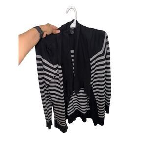 White House Black Market Size Medium Black Gray Stripes Striped Cardigan Sweater